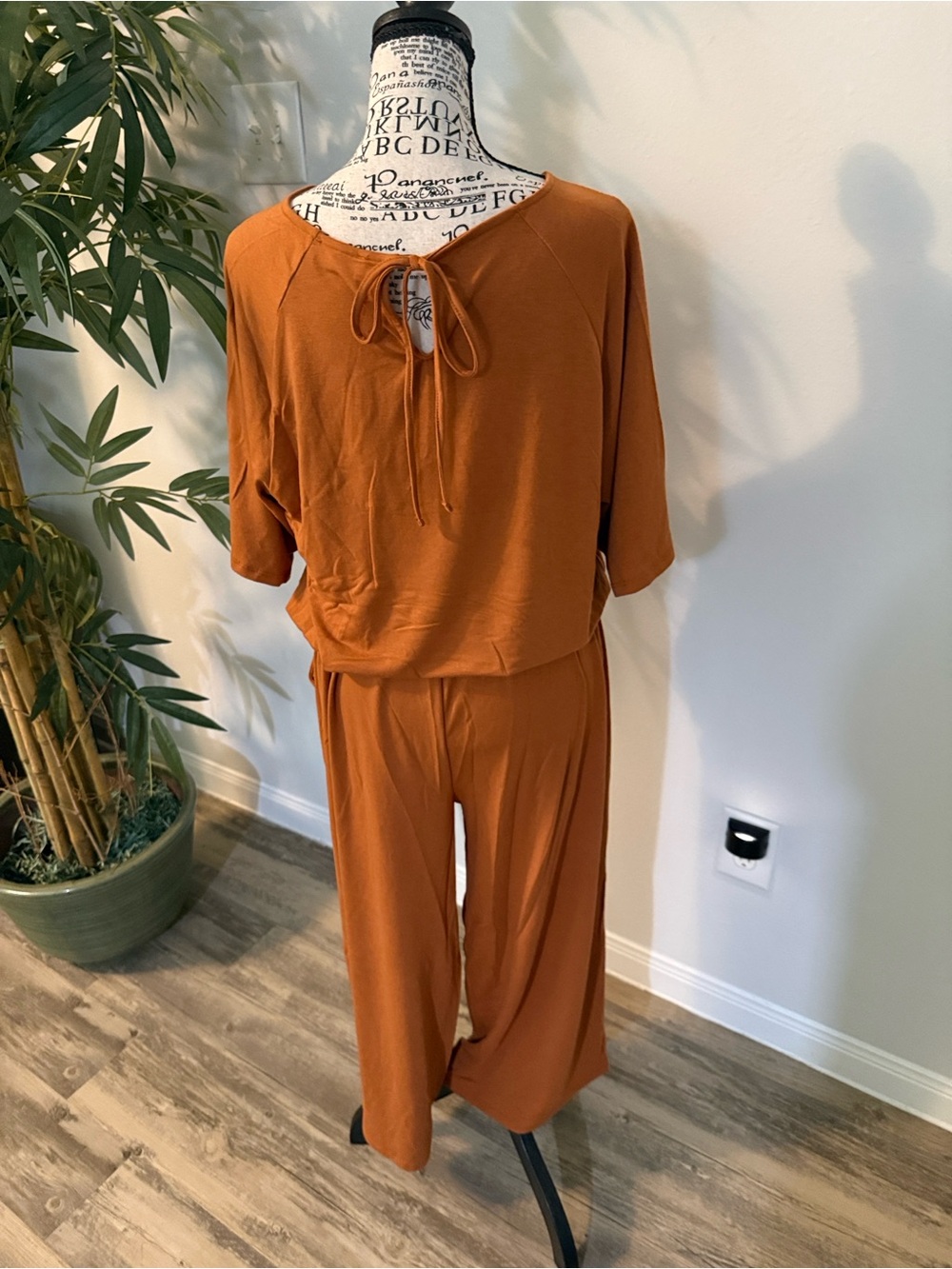 Zenana Outfitters Rust Orange Drawstring Wide-Leg Jumpsuit - Picture 2 of 3